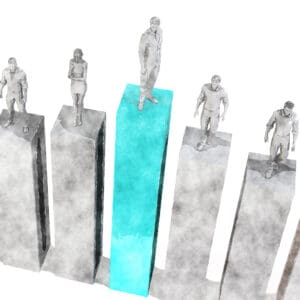 Illustration of figures standing on podium