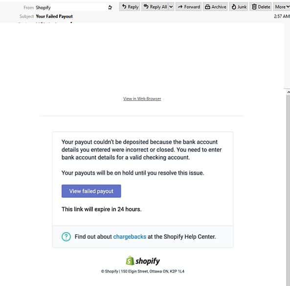 Shopify Scam email